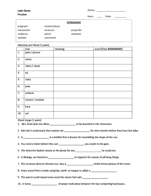 Latin Roots Vocabulary Worksheet