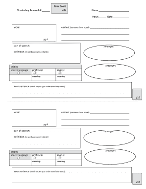 Vocabulary Research Worksheet