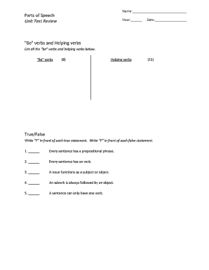 Parts of Speech Unit Test Review