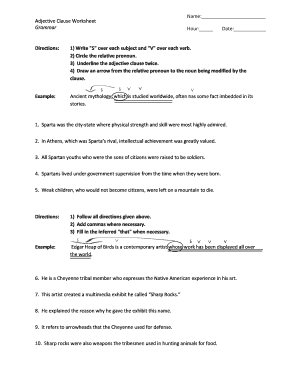 Adjective Clause Worksheet