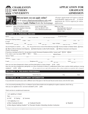 Charleston Southern University Graduate Application Form