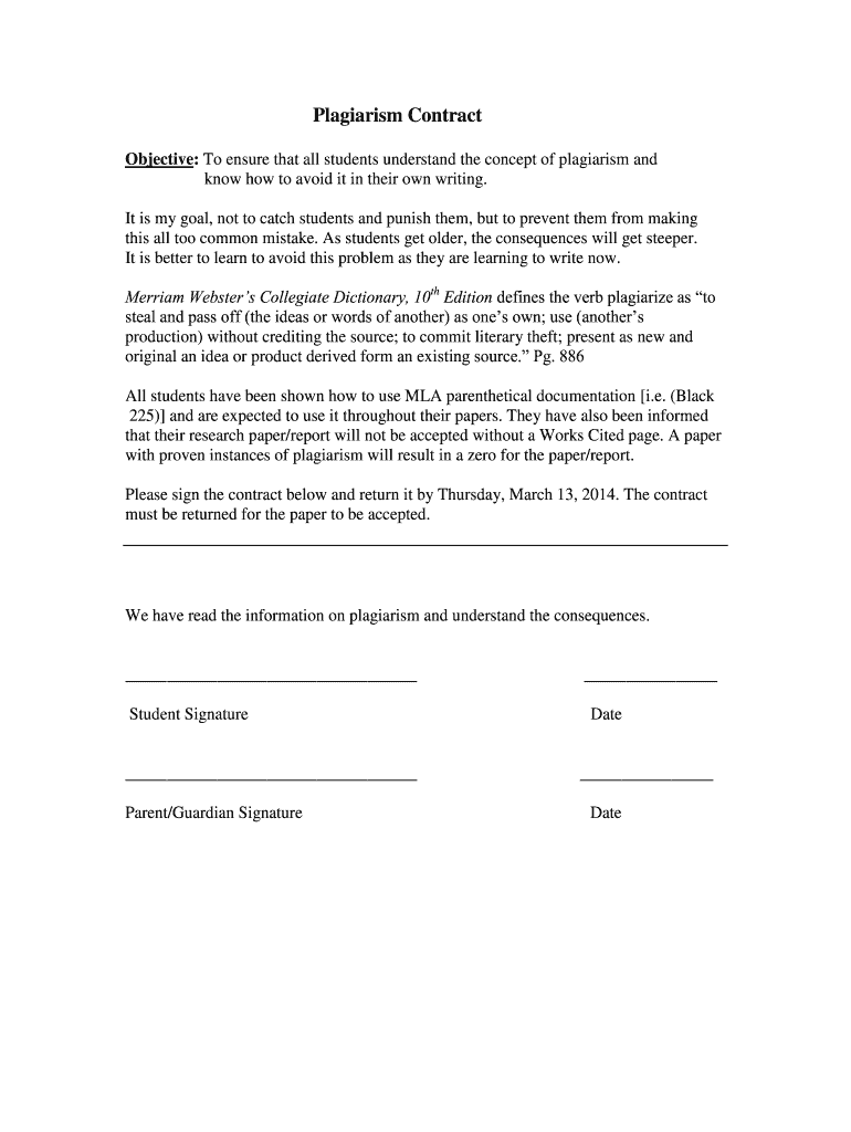 plagiarism contract Preview on Page 1