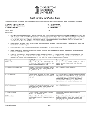 South Carolina Scholarship Eligibility Certification Form