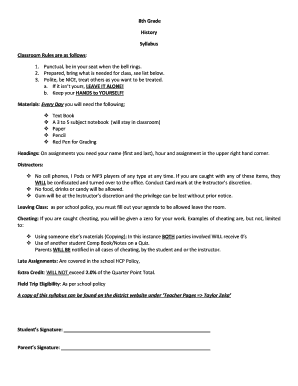 8th Grade History Syllabus and Classroom Rules