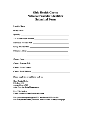 Ohio Health Choice NPI Submittal Form