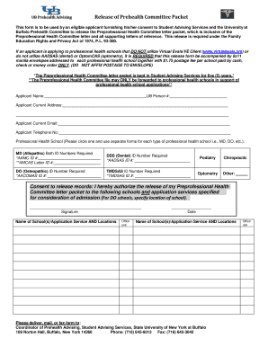 UB Prehealth Committee Packet Release Form