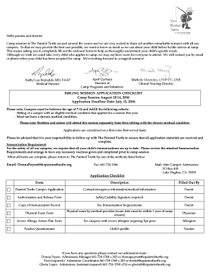 SIBLING SESSION APPLICATION CHECKLIST Camp Session August - thepaintedturtle