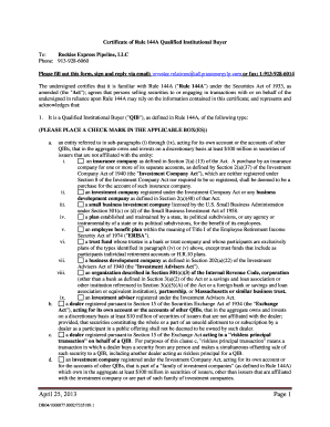 Certificate of Rule 144A Qualified Institutional Buyer