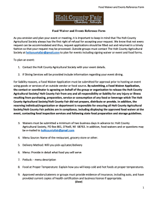 Food Waiver and Events Reference Form - Holt County Fair - holtcountyfair