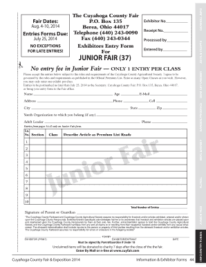 Cuyahoga County Fair Junior Exhibitor Form