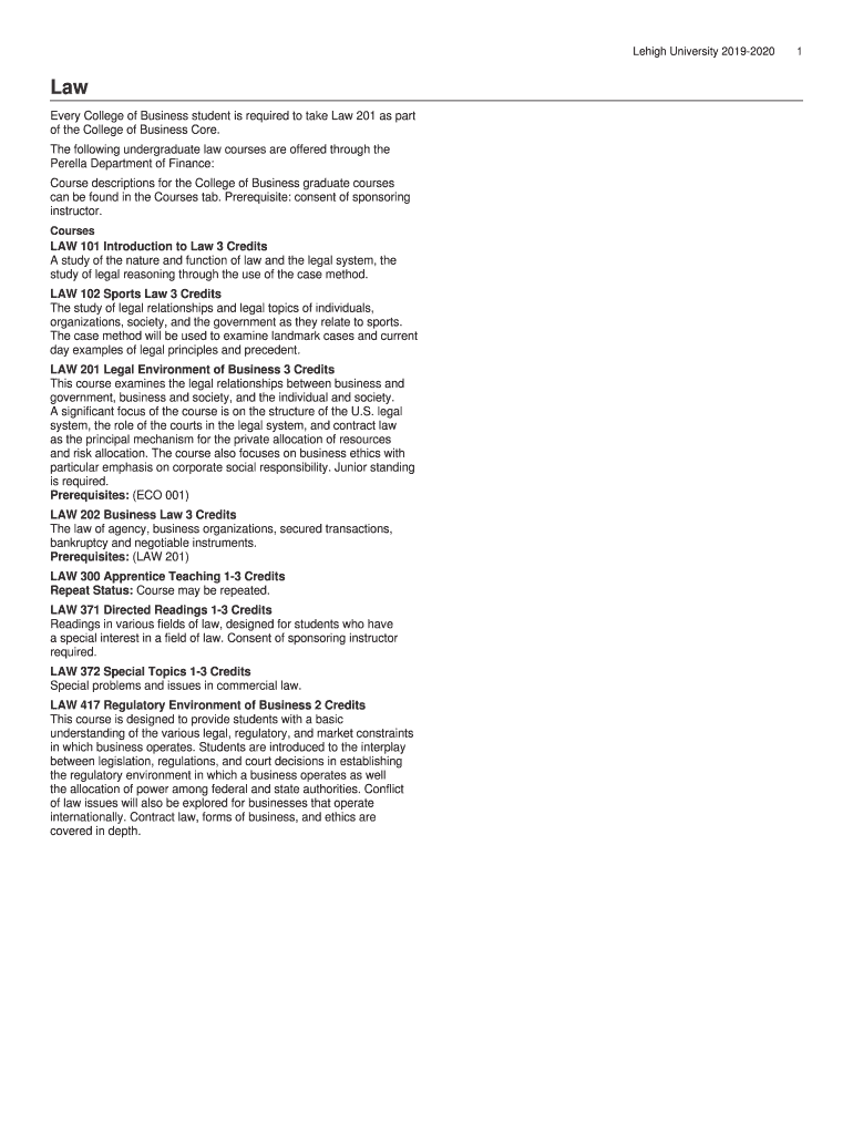 Fillable Online catalog lehigh Business and Economics Graduate Programs