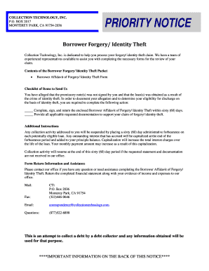 Borrower Affidavit of Forgery/Identity Theft Form