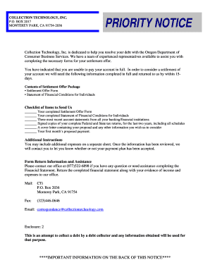 Oregon Debt Settlement Offer Form