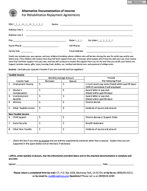 Alternative Documentation of Income for Rehabilitation Repayment Agreements