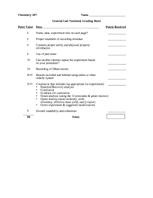 General Lab Notebook Grading Sheet