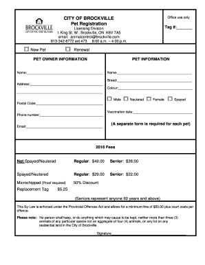 Brockville Pet Registration Form