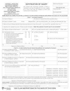 National Union Fire Notification of Injury
