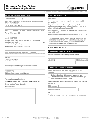 Business Banking Online Amendment Application