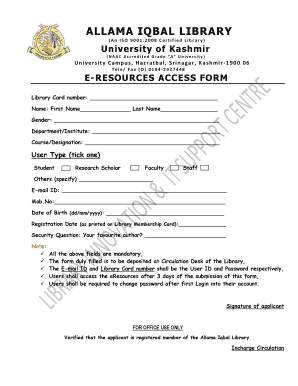Allama Iqbal Library E-Resources Access Form