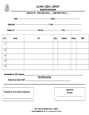 Allama Iqbal Library Book Requisition Form
