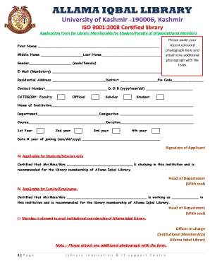 Allama Iqbal Library Membership Application