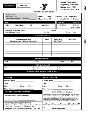 Rappahannock Area YMCA Membership Application