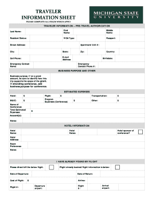 Traveler Information Sheet