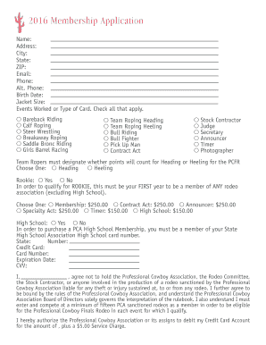 Professional Cowboy Association Membership Application