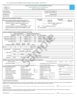 Home Performance with ENERGY STAR Post-Installation Test-Out Template