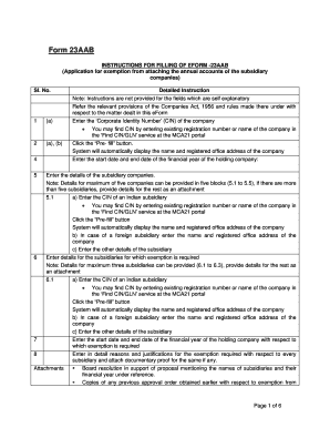 Form 23AAB for Subsidiary Company Exemption