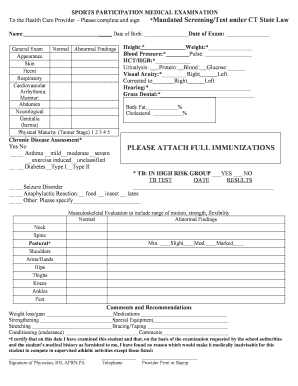 Connecticut Sports Participation Medical Exam