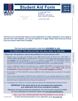 Student Aid Form 2015