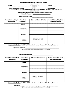 Community Service Hours Form
