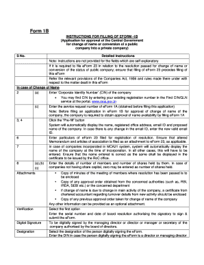 Form 1B for Change of Name or Conversion of Public Company
