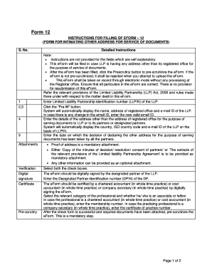 Form 12 for Intimating Other Address for Service of Documents