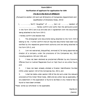 Form DIR-4 Verification for DIN Application
