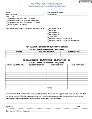 Stafford County Educational Supplement Request Form