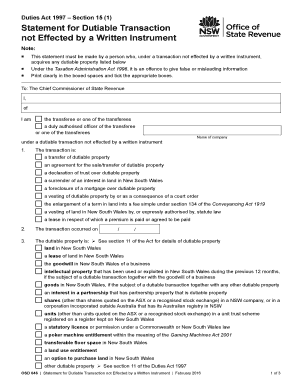 Statement for Dutiable Transaction not Effected by a Written Instrument
