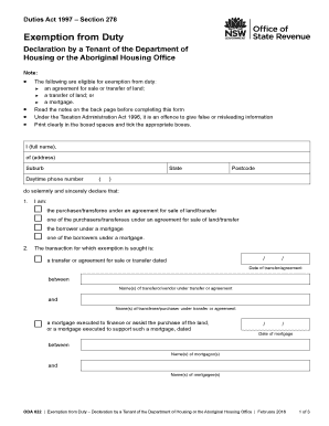 Exemption from Duty Declaration by Tenant