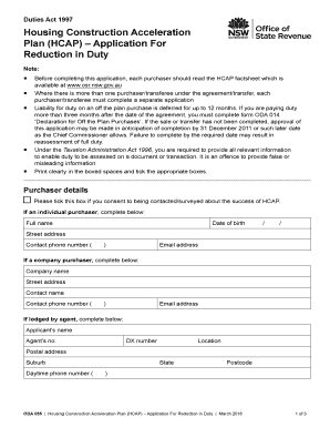 Housing Construction Acceleration Plan (HCAP) – Application For Reduction in Duty