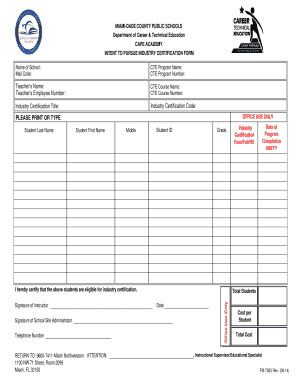 Miami-Dade County Industry Certification Form