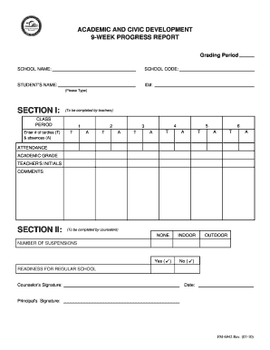 9-Week Progress Report Form