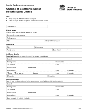 Fillable Online osr nsw gov Change of Electronic Duties Return EDR ...