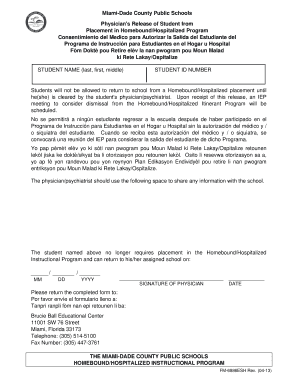 Physician's Release of Student from Homebound/Hospitalized Program