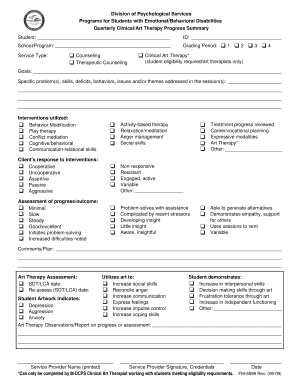 Quarterly Clinical Art Therapy Progress Summary