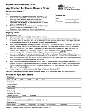 Regional Relocation Grants Act 2011 Application