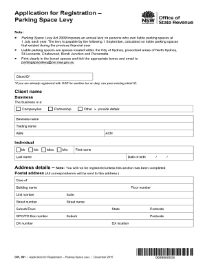 Application for Registration – Parking Space Levy