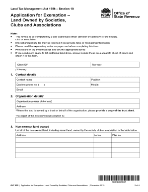Land Tax Exemption Application for Societies, Clubs, and Associations