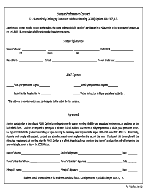 Florida Student Performance Contract