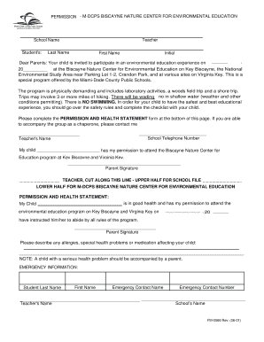 Permission and Health Statement for Biscayne Nature Center